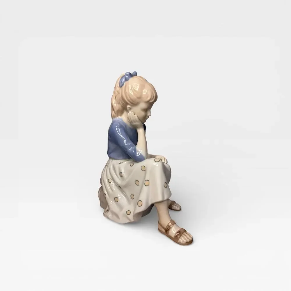 Andrea by Sadek Porcelain Figurine Girl Sitting Blue Top Polka Dot Skirt Japan